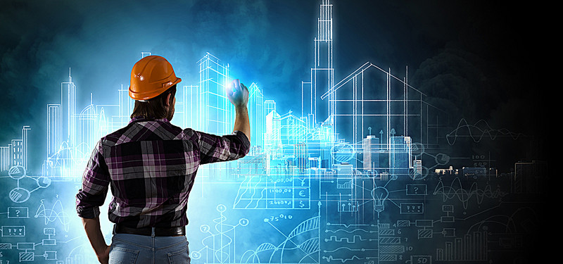 Profissional da construção visualizando projetos imobiliários com tecnologia avançada - representando a inovação da CapitalConstru